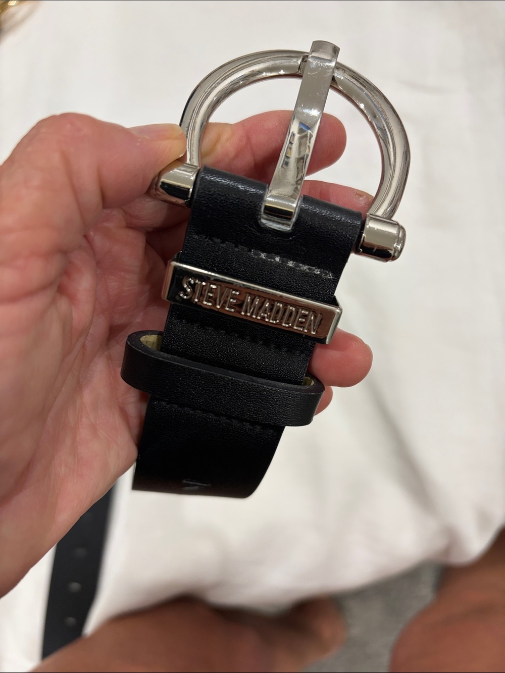 Steve Madden Black Leather Belt with Shiny Silver Hardware